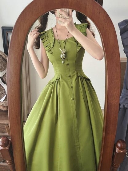Robe d'été verte rétro à volants - Forest Wardrobe