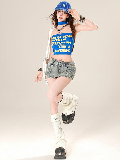 Buchstaben-Top Bittersweet Print Ärmellos Glamorous Rot/Schwarz/Blau