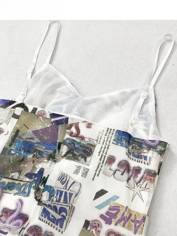 Bittersweet Cami Trim Holiday Flounce Print Letter Dress Lace Hem White Asymmetrical