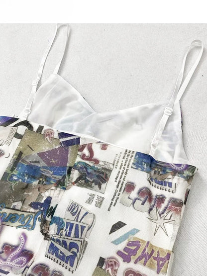 Bittersweet Cami Trim Holiday Flounce Print Letter Dress Lace Hem White Asymmetrical