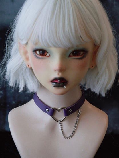 Choker Cross-shaped Pendant Heart Cut-out Purple And Chain Gothic