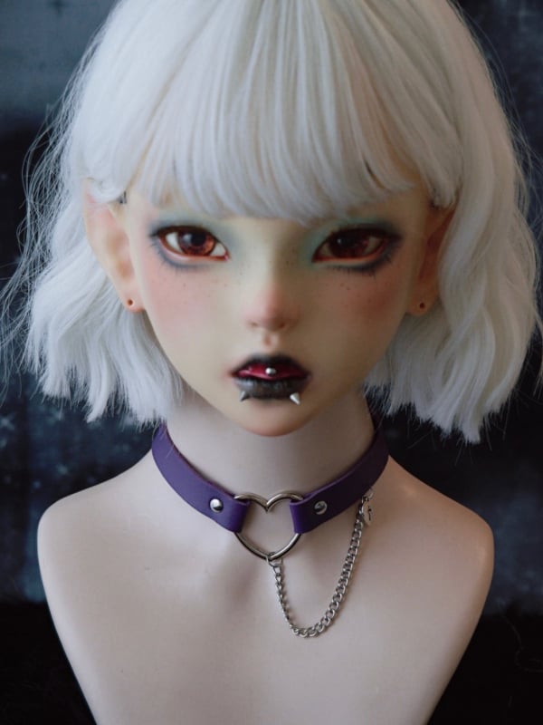 Chain And Heart Cut-out Gothic Choker Pendant Purple Cross-shaped