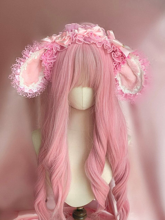 Bowknot Trimming Cute Ear Pink-White Bunny KC Plush