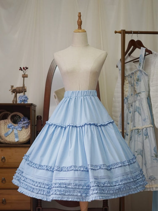 Blue Elastic Waist Tea Length Lolita Underskirt