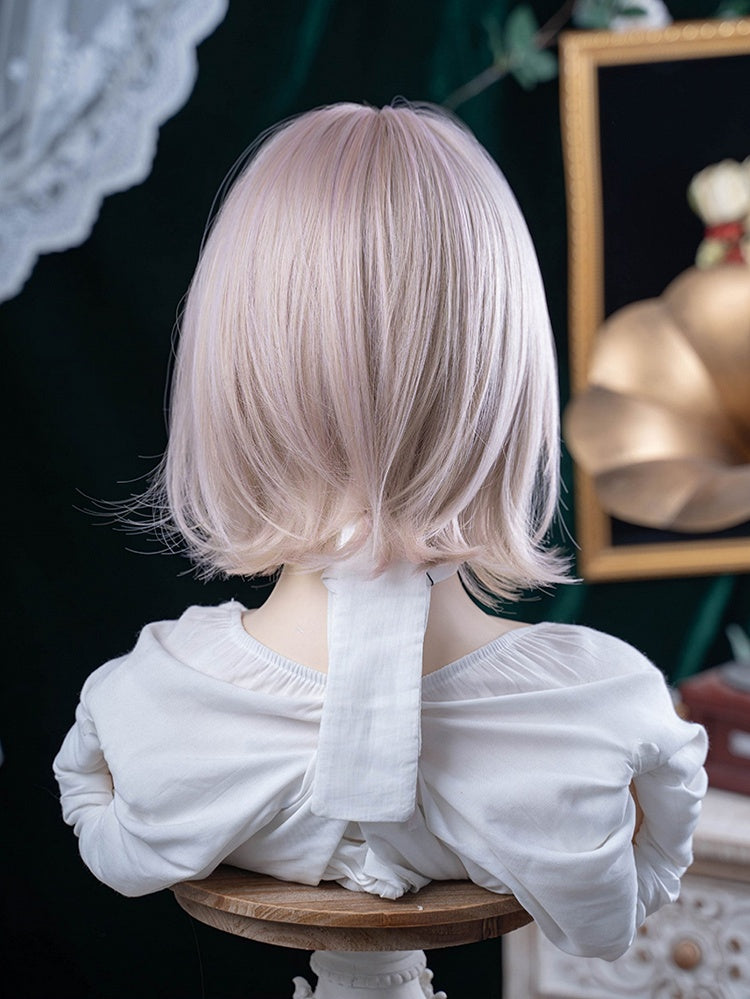 Perücke Pony Kurz 35CM Hell Mit Vorhang Rosa Länge