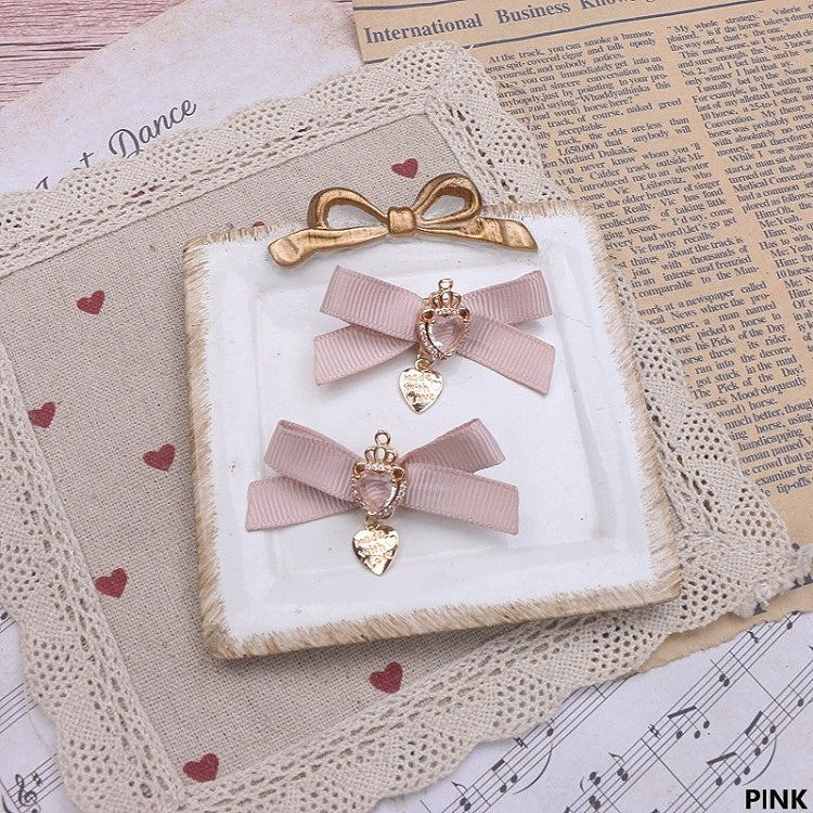 Crown 5 Heart Hairclip Jirai Rhinestone Kei Color Bowknot Options