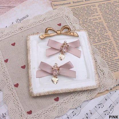 Crown 5 Heart Hairclip Jirai Rhinestone Kei Color Bowknot Options