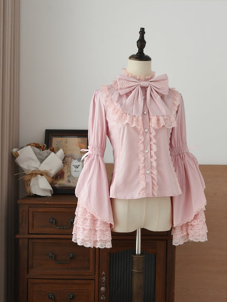 Sleeves Pink Bell Dark Lace Layered with Blouse Lolita Trims
