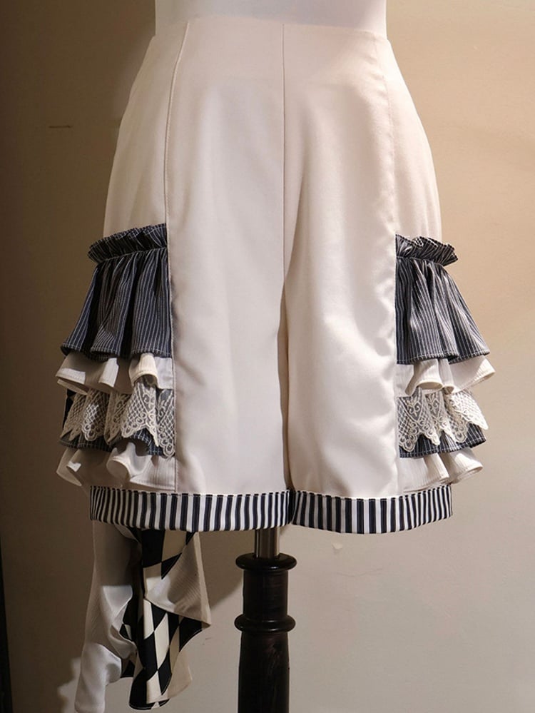 ファッションショーツ 王子ベージュチェック柄 電車柄 ストライプカフス