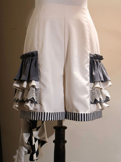 ファッションショーツ 王子ベージュチェック柄 電車柄 ストライプカフス