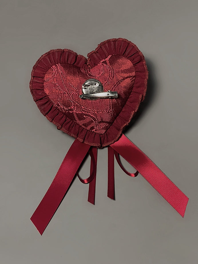 Red Heart-Shaped Hairclip - Twin Bear Original Design
