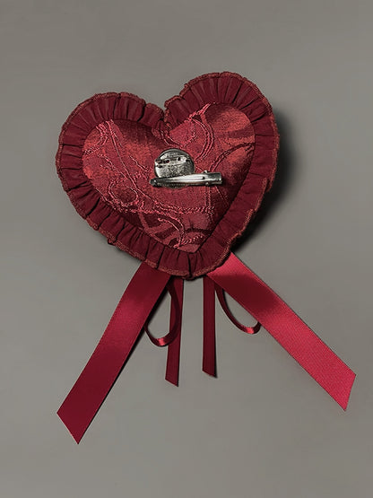 Red Heart-Shaped Hairclip - Twin Bear Original Design