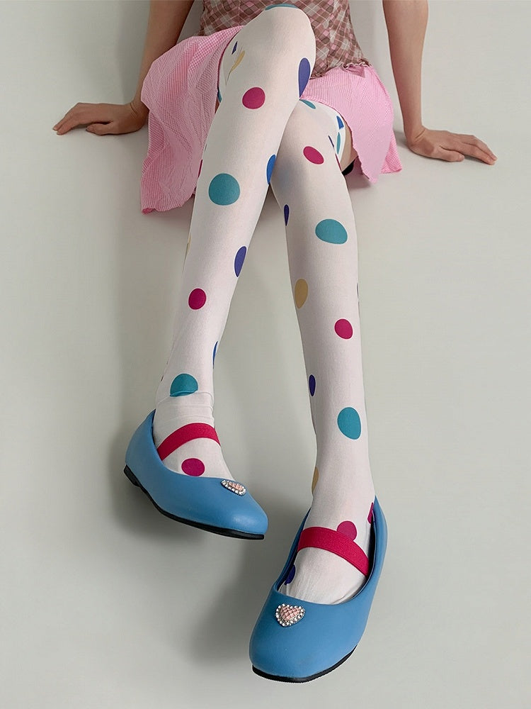 Colorful Polka-Dot Sheer Over-The-Knee Stockings, 2 Options - Night Experiment