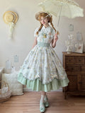 Ice Light Print und Kleid Lolita Blueberry Saum Gingham Grün Creme