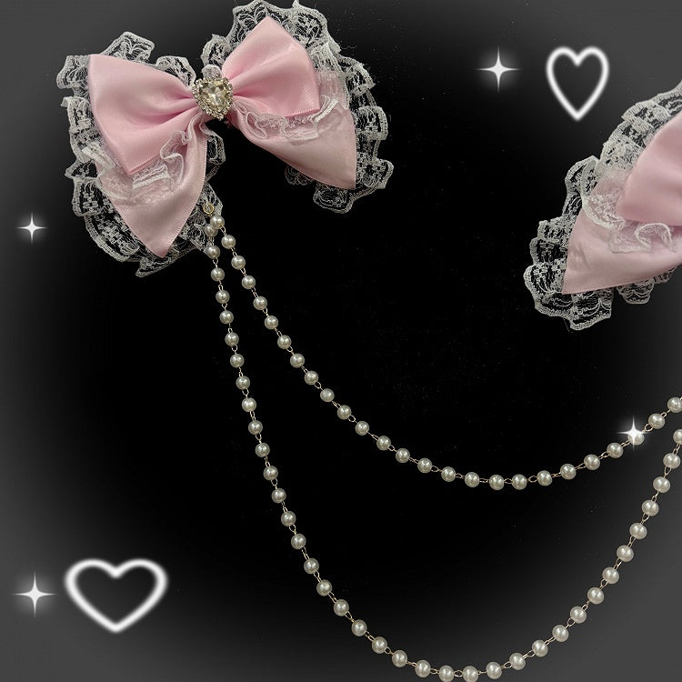 Beaded Lace Heart Chain Pink Waist Decorated Rhinestone Bowknot Trim