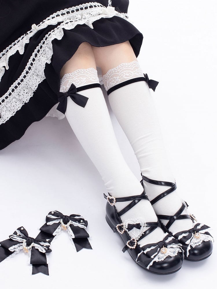 Riemen 2CM/5CM Schwarze Absätze Bowknot Herz Crisscross Schuhe Design Schnalle Süße Details Block Lolita