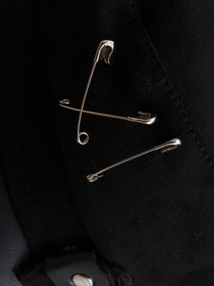 Beret Black Trim Gothic Hat Ruffled Pin Decorated