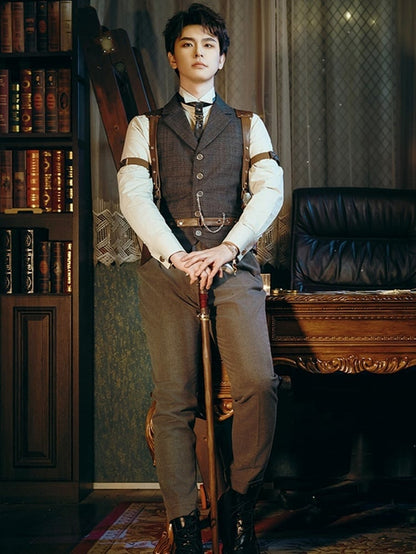 男性用スチームパンクダークパンツグレー