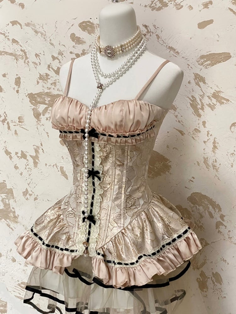 ピンクの花柄伸縮性のあるスイートコルセットキャミトップ