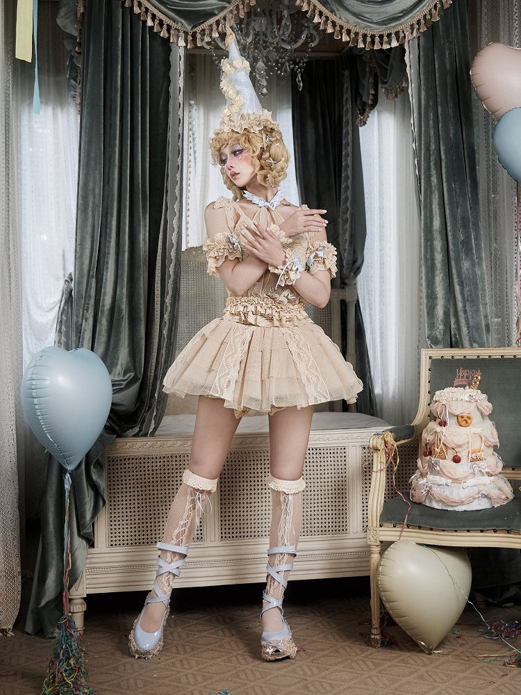 Apricot Layered Dots Tulle Skirt with Lace Trim & Built-in Bloomers - Blood Supply