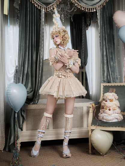 Apricot Layered Dots Tulle Skirt with Lace Trim & Built-in Bloomers - Blood Supply