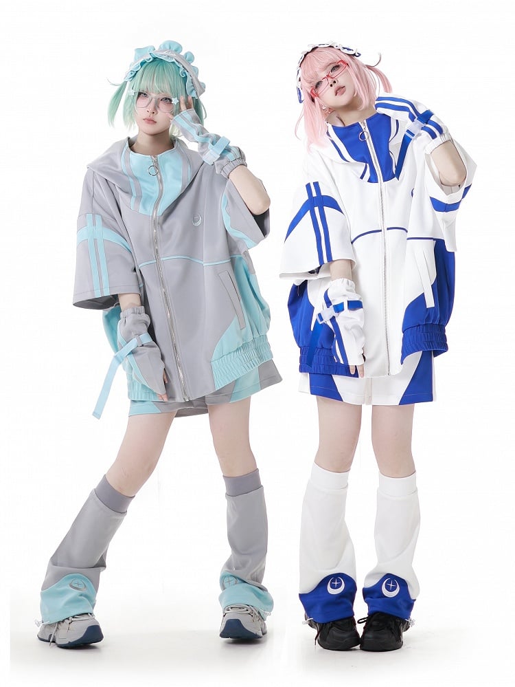 Star Moon White Embroidery Blue Hairband and