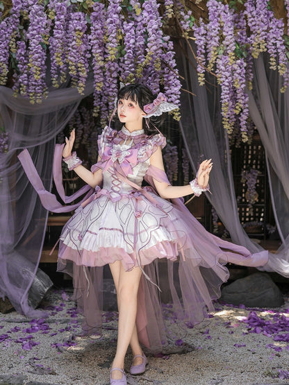 Butterfly Lolita Dress Set with Headpiece and Wrist Cuffs - KIYANA