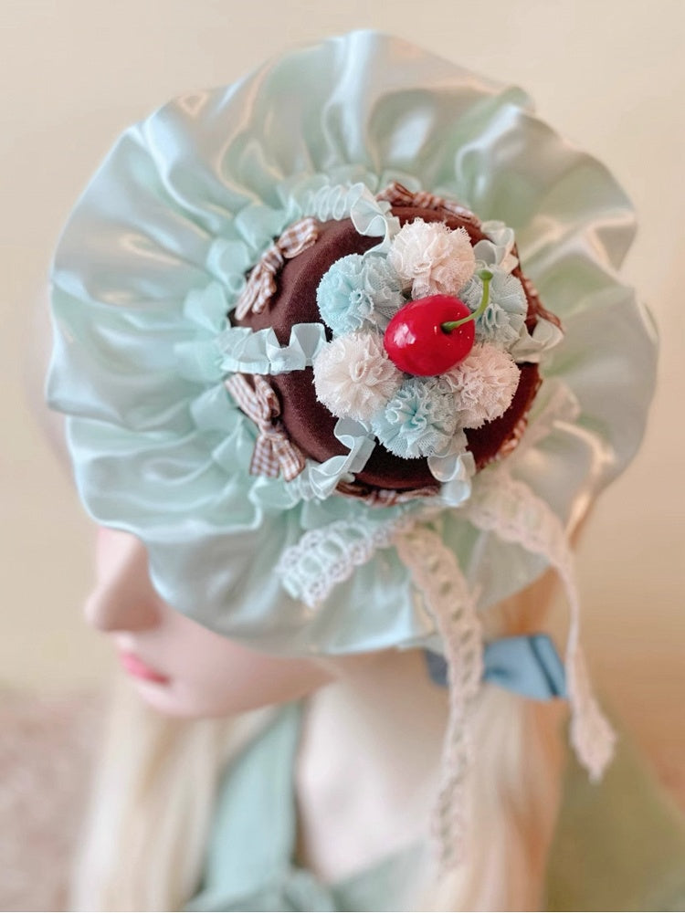Lolita Sweet Cake Mint Hat Cherry Mini Chocolate Green