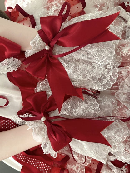 / Red White Cuffs Wrist Bowknot and Pink