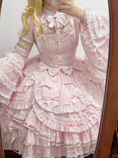 Cape Lolita JSK Bust Under Bell Blouse Pink + Set - Dress Full Sleeves Dollcore Sakura