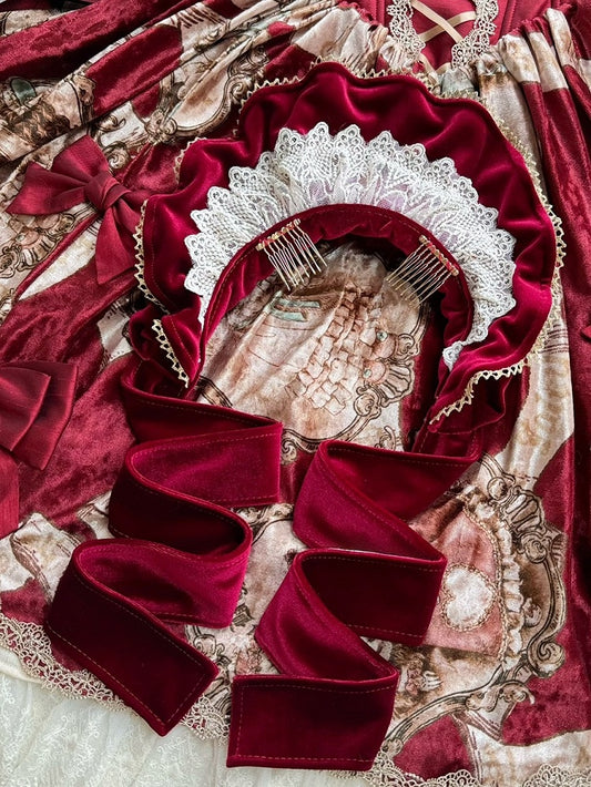 Brooches Velvet Wine Bowknot Lace Red/Black Bonnet + Trim 4