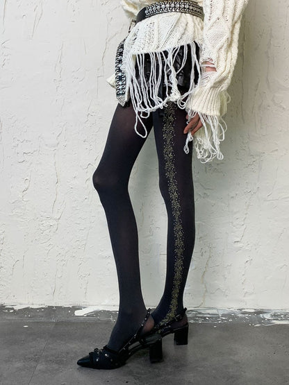 Gothic Schwarze Y2K Jacquard Strumpfhose