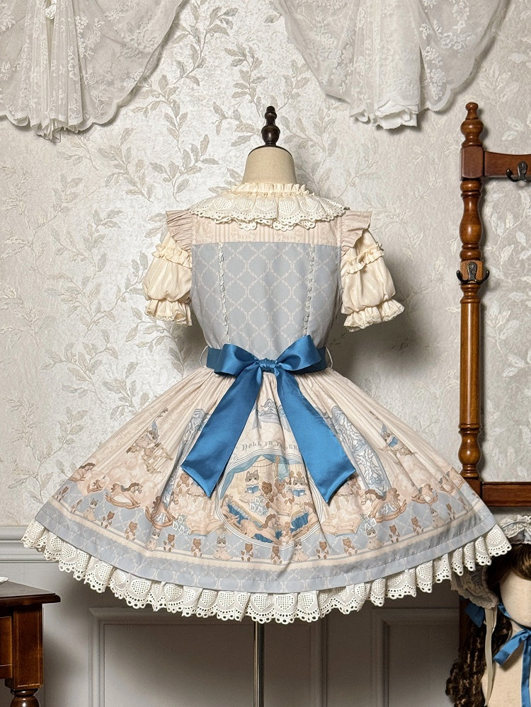 Lolita Jumper Blue and Kitty Teddy Print Sweet Skirt