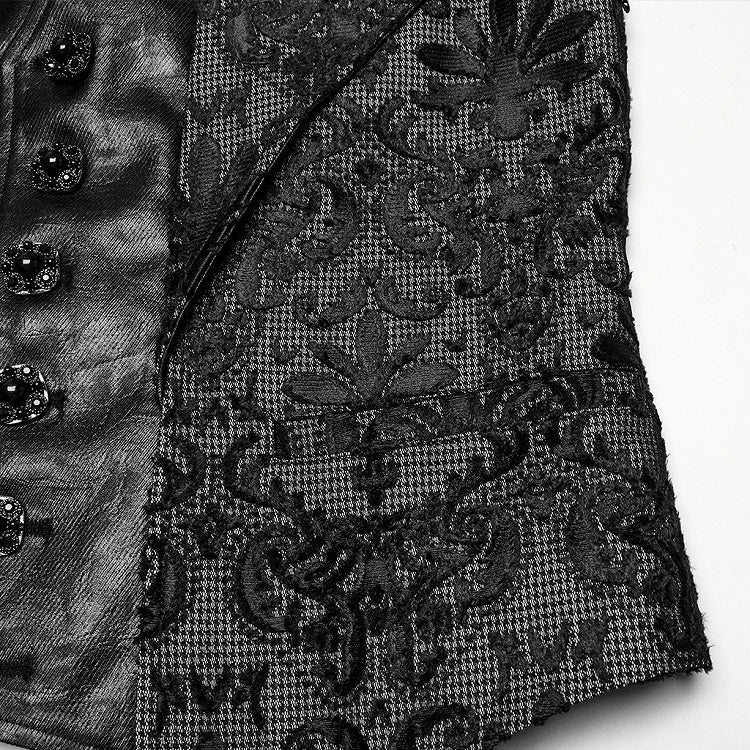 White Men's Palace Embroidered Goth Waistcoat Black