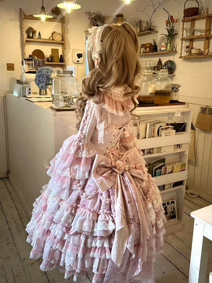 Pink Train Rose Accents Floral Bow with Print