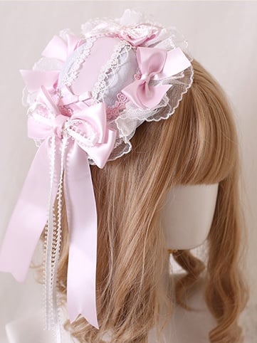 Lolita Bowknot Ballet-Style Hat Adorable Mini Pink-Purple Lace