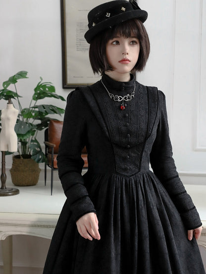 Black Elegant Edwardian Maid Lolita Long Sleeves Dress