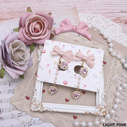 8 Heart Kei Bowknot Jirai Earrings Options Rhinestone Color