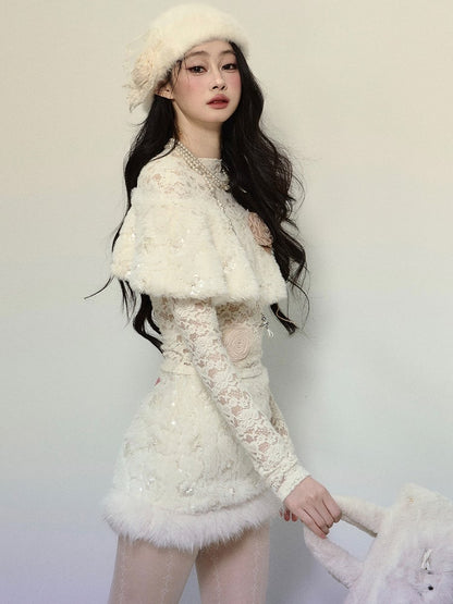 Aprikosenfarbener Plüsch-Minirock mit Paillettendetail