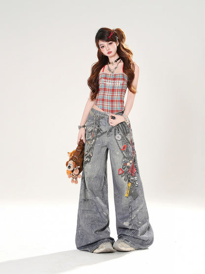 セルフタイネックバック、バックレストップ、リボン、レッドチェック柄ホルターネック