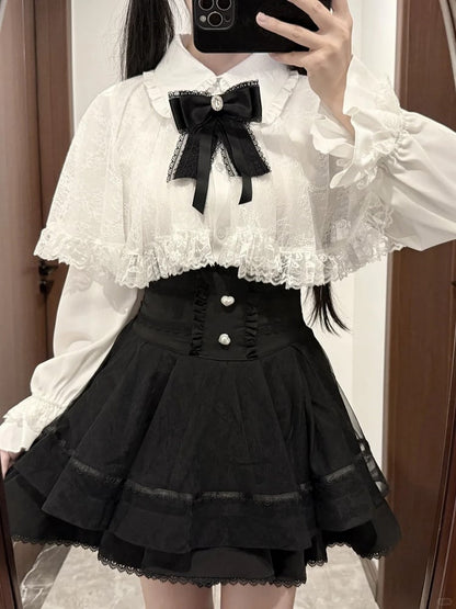 Skirt Kei High-Waist Tiered Heart-Shaped Accents Black Button with Jirai