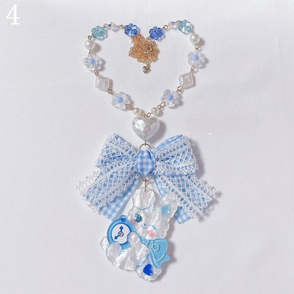 Hairclips/Keychain Blue Necklace/Rabbit Beads Ring/Rabbit Rabbit Pink Lace and Bow Pendant