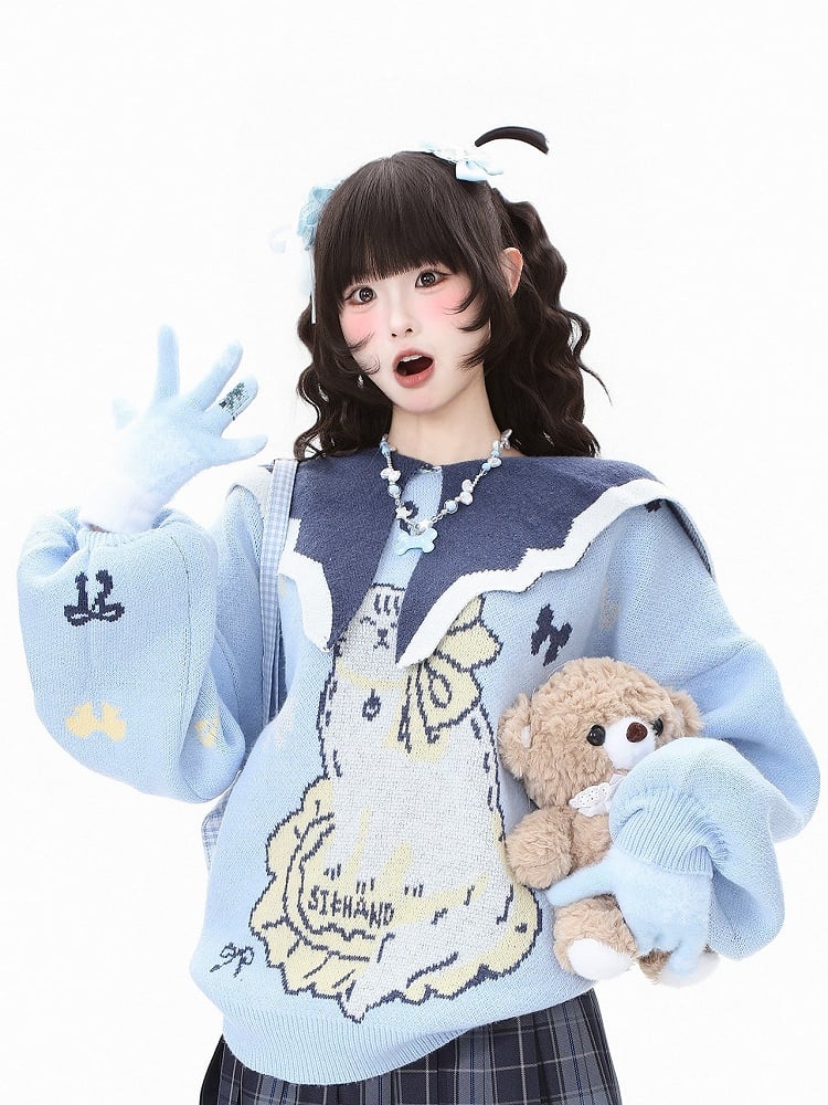 with Kawaii Sweater Daily and Blue/Pink Bow Sailor Collar Patterns Cat