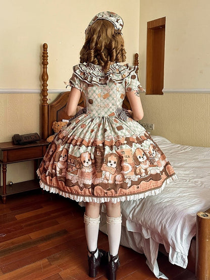 Süßes Lolita-Kleid mit kurzen Ärmeln in Grün von Puppy and Biscuit