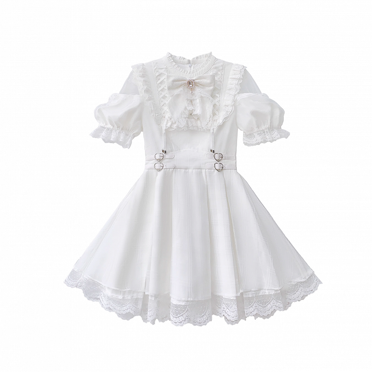 Waist Kei with Dress Neckline Buckles Heart Open Lace-up Jirai Shoulder White