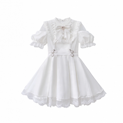 Waist Kei with Dress Neckline Buckles Heart Open Lace-up Jirai Shoulder White