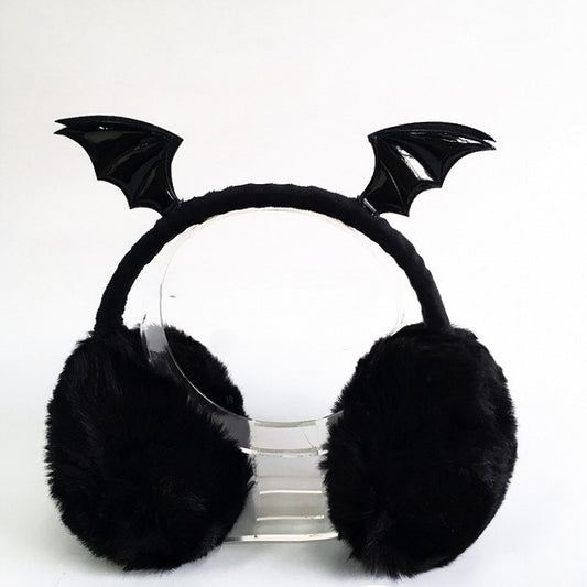 Cache-oreilles ailes chauve-souris en peluche noir