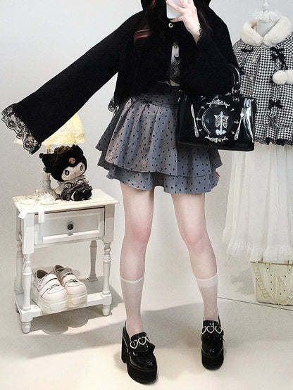 / Detail with Black Lace | Kei Short Trim Cape Kitty-Ear Jirai
