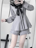 Lilafarbenes Design, Ohren, Krawatte, Jirai-Minikleid + Shorts-Set mit Rüschensaum + Schleife, Dusty Kei, Seemannskragen, Hase