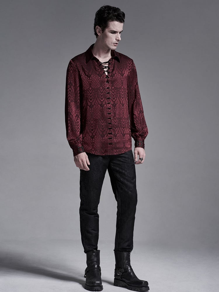 Red Men's Gothic Jacquard Shirt